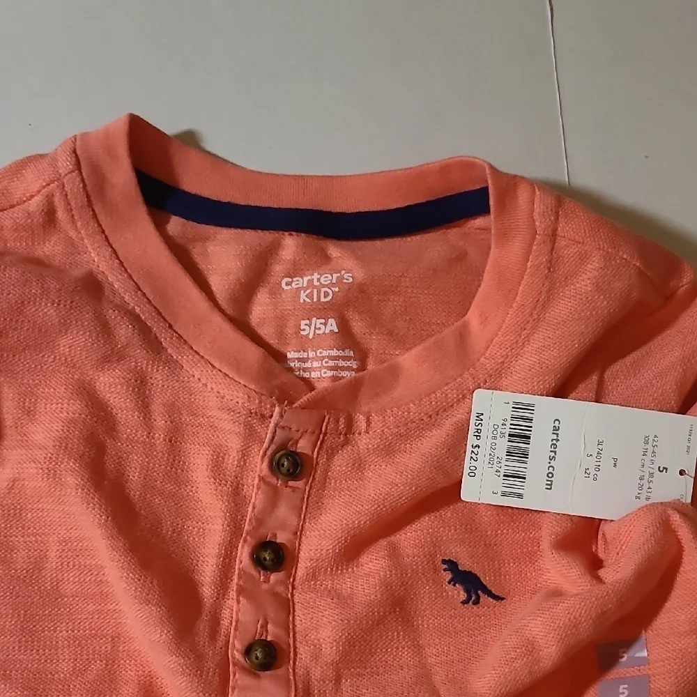Carters Orange Kids Henley Boys Shirt NWT Size 5